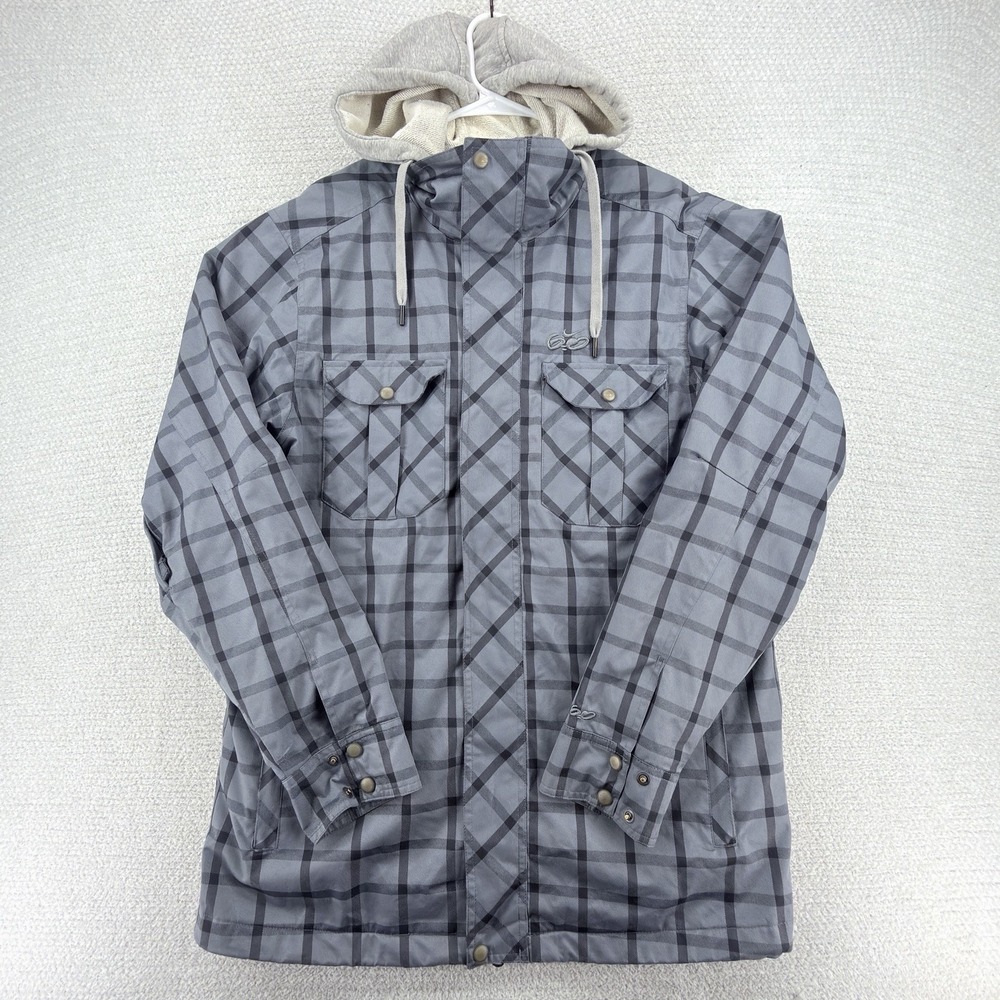 Nike 6.0 Bellevue Snowboard Jacket Men's Large Gray Plaid Hooded Waterproof